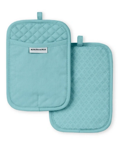 Kitchenaid Asteroid Cotton Pot Holder, 2pk, 7" X 10" In Mineral Water Aqua