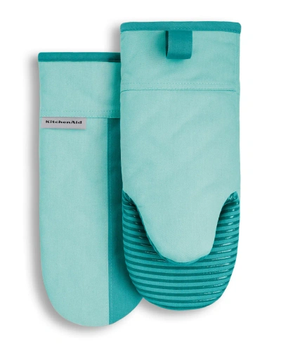 Kitchenaid Beacon Two-tone Oven Mitt 2-pack Set, 5.75" X 13" In Aqua Sky