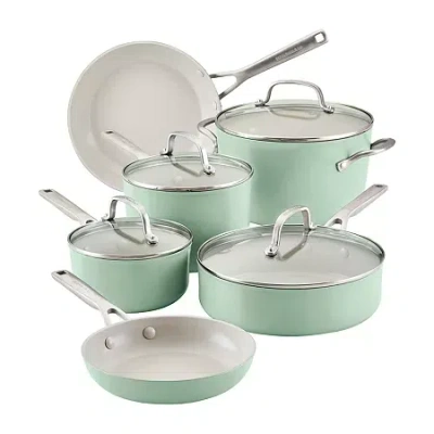 Kitchenaid Ceramic 10-pc. Non-stick Cookware Set In Green