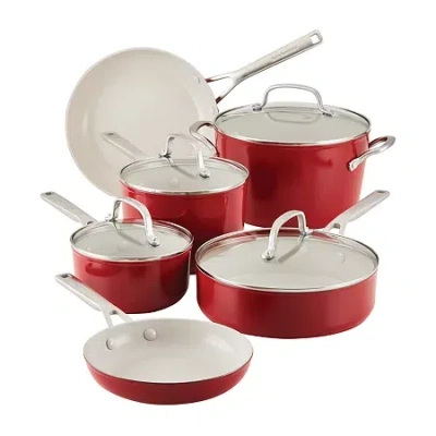 Kitchenaid Ceramic 10-pc. Non-stick Cookware Set In Red