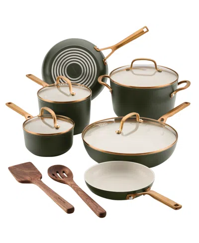 Kitchenaid Design Series Hard-anodized Ceramic Induction 12-piece Cookware Set In Green
