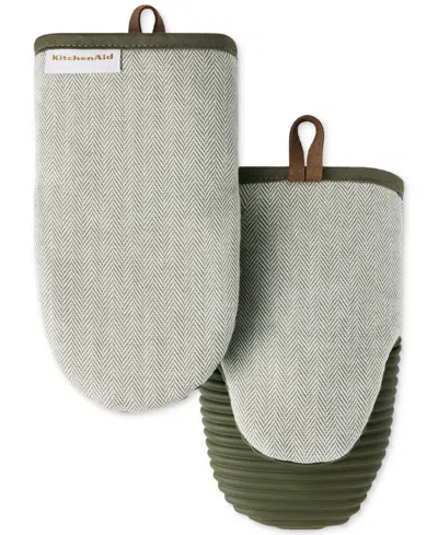 Kitchenaid Design Series Herringbone Ribbed Soft Silicone 2-pc. Mini Mitt Set In Gray