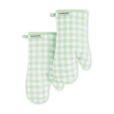 Kitchenaid Gingham 2-pc. Oven Mitt Set In Green
