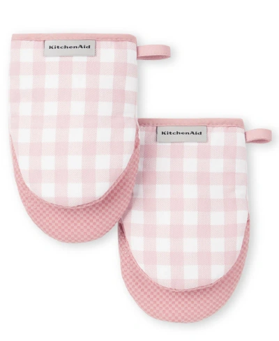 Kitchenaid Gingham Mini Oven Mitt 2-pack Set, 5.5" X 8" In Dried Rose