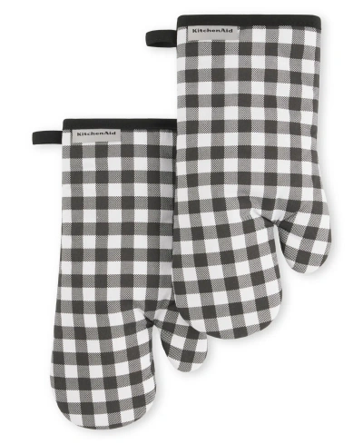 Kitchenaid Gingham Oven Mitt 2-pack Set, 7" X 13" In Onyx Black