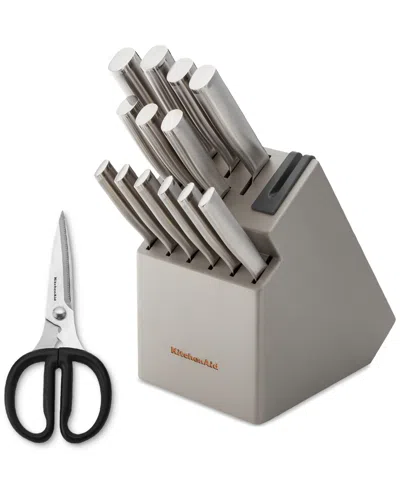 Kitchenaid Gourmet 15-pc, Japanese Steel Knife & Sharpener Block Set In Gray