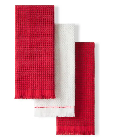 Kitchenaid Gourmet Series Gridlines Kitchen Towels Set Of 3, 18" X 28" In Red