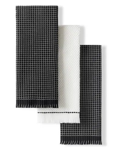 Kitchenaid Gourmet Series Gridlines Kitchen Towels Set Of 3, 18" X 28" In Black