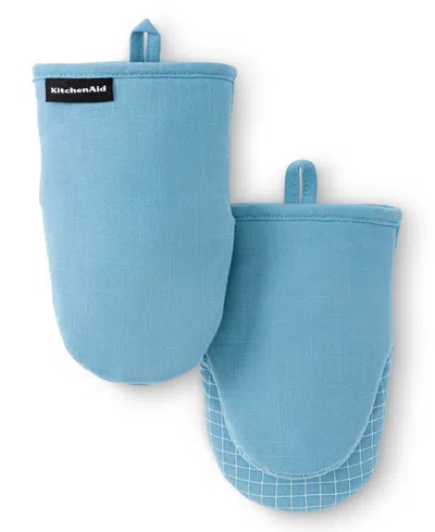 Kitchenaid Gourmet Series Gridlines Mini Oven Mitts Set, Pack Of 2 In Blue