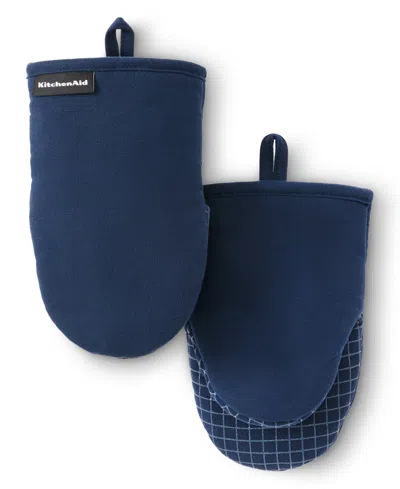 Kitchenaid Gourmet Series Gridlines Mini Oven Mitts Set, Pack Of 2 In Blue
