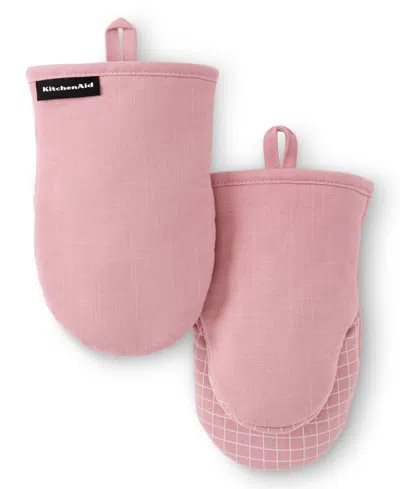 Kitchenaid Gourmet Series Gridlines Mini Oven Mitts Set, Pack Of 2 In Pink
