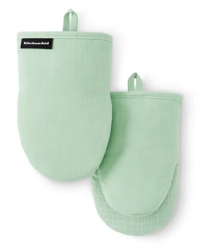 Kitchenaid Gourmet Series Gridlines Mini Oven Mitts Set, Pack Of 2 In Green