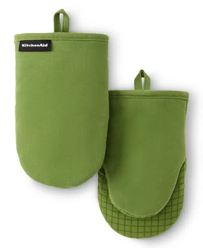 Kitchenaid Gourmet Series Gridlines Mini Oven Mitts Set, Pack Of 2 In Green