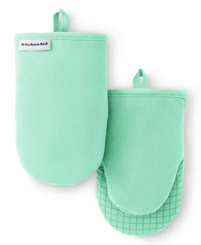 Kitchenaid Gourmet Series Gridlines Mini Oven Mitts Set, Pack Of 2 In Green