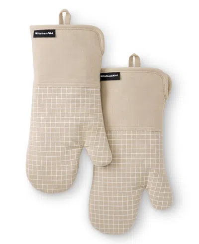Kitchenaid Gourmet Series Gridlines Oven Mitts Set, Pack Of 2 In Brown