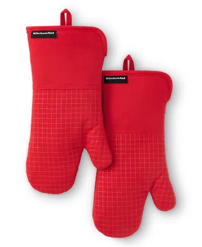 Kitchenaid Gourmet Series Gridlines Oven Mitts Set, Pack Of 2 In Red