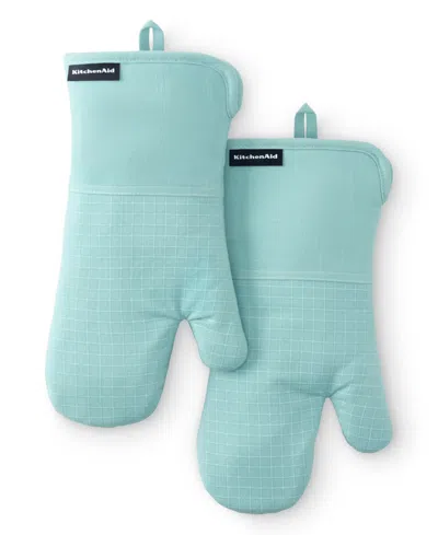 Kitchenaid Gourmet Series Gridlines Oven Mitts Set, Pack Of 2 In Blue