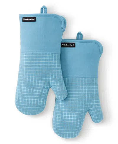 Kitchenaid Gourmet Series Gridlines Oven Mitts Set, Pack Of 2 In Blue
