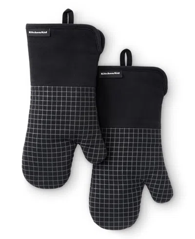 Kitchenaid Gourmet Series Gridlines Oven Mitts Set, Pack Of 2 In Black