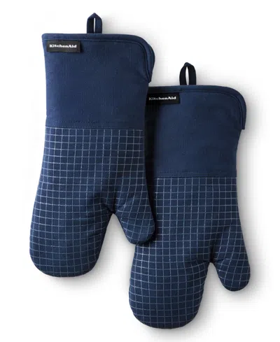 Kitchenaid Gourmet Series Gridlines Oven Mitts Set, Pack Of 2 In Blue