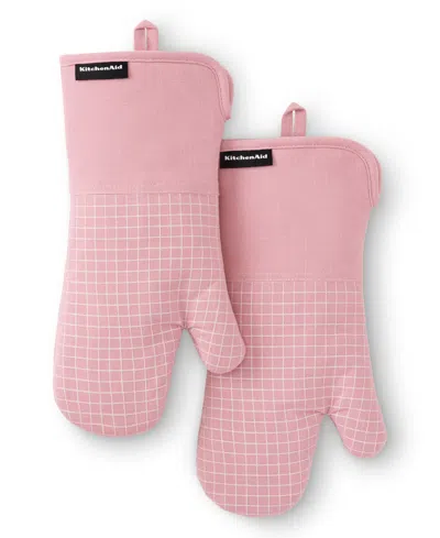 Kitchenaid Gourmet Series Gridlines Oven Mitts Set, Pack Of 2 In Pink