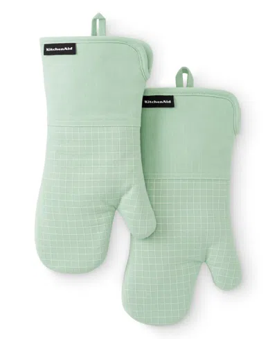 Kitchenaid Gourmet Series Gridlines Oven Mitts Set, Pack Of 2 In Green