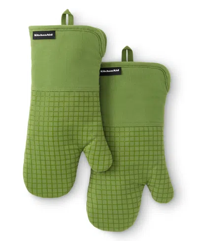 Kitchenaid Gourmet Series Gridlines Oven Mitts Set, Pack Of 2 In Green