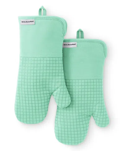 Kitchenaid Gourmet Series Gridlines Oven Mitts Set, Pack Of 2 In Green