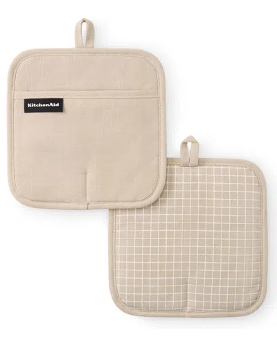 Kitchenaid Gourmet Series Gridlines Pot Holder Set, Pack Of 2 In Brown