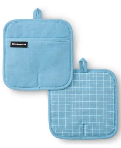 Kitchenaid Gourmet Series Gridlines Pot Holder Set, Pack Of 2 In Blue