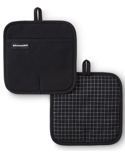 Kitchenaid Gourmet Series Gridlines Pot Holder Set, Pack Of 2 In Black