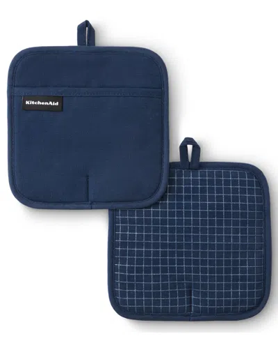 Kitchenaid Gourmet Series Gridlines Pot Holder Set, Pack Of 2 In Blue