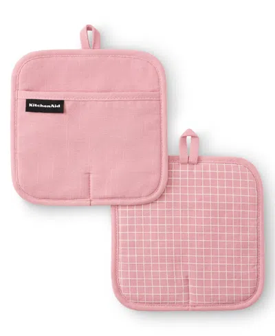 Kitchenaid Gourmet Series Gridlines Pot Holder Set, Pack Of 2 In Pink