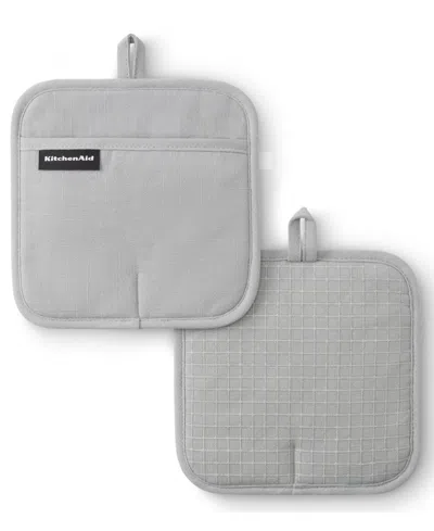 Kitchenaid Gourmet Series Gridlines Pot Holder Set, Pack Of 2 In Gray