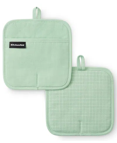 Kitchenaid Gourmet Series Gridlines Pot Holder Set, Pack Of 2 In Green