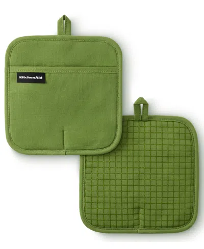 Kitchenaid Gourmet Series Gridlines Pot Holder Set, Pack Of 2 In Green