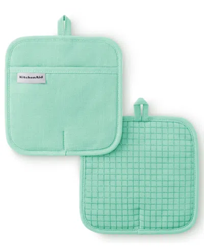 Kitchenaid Gourmet Series Gridlines Pot Holder Set, Pack Of 2 In Green