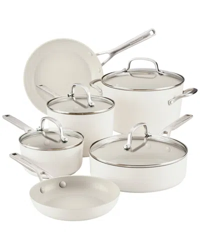 Kitchenaid Hard Anodized Ceramic 10pc Nonstick Pots & Pans Set In White