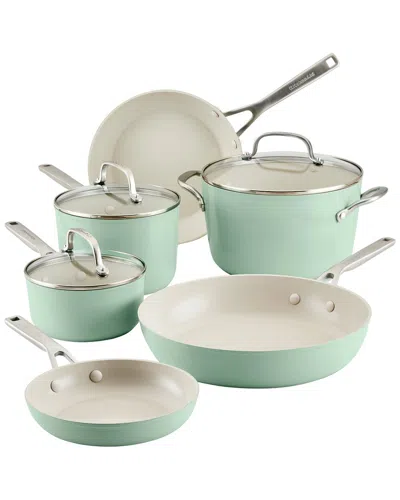 Kitchenaid Hard Anodized Ceramic Nonstick Cookware Pots & Pans 9pc Set In Green