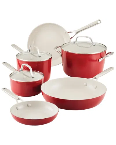 Kitchenaid Hard Anodized Ceramic Nonstick Cookware Pots & Pans 9pc Set In Red