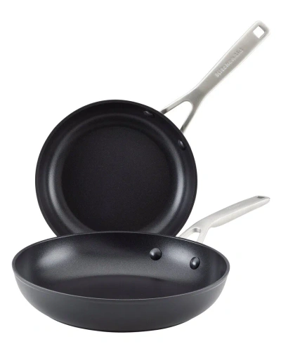 Kitchenaid Hard-anodized Induction Nonstick Frying Pan Set In Black