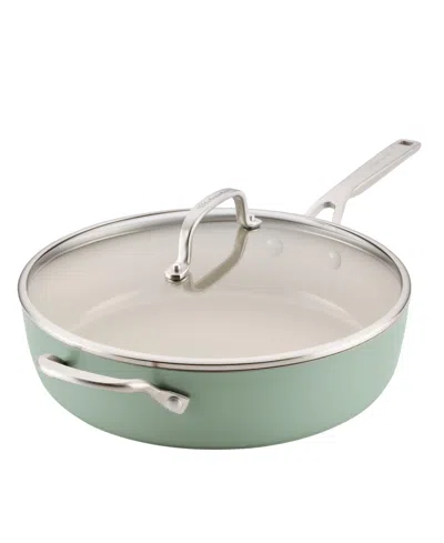 Kitchenaid Hard-anodized Ceramic Induction 5-qt. Saute Pan With Lid In Green