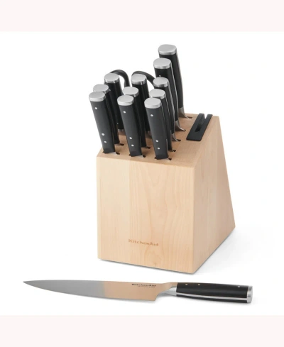 Kitchenaid Hdl Plastic 14-pc. Triple Rivet Knife Block Set With Built In Knife Sharpener In Natural