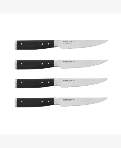 Kitchenaid Japanese Steel Gourmet 4 Piece Forged Triple Rivet 4.5" Steak Knife Set In Black