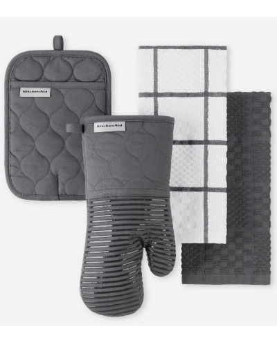 Kitchenaid Onion Quilt Kitchen Towel, Oven Mitt, Potholder 4-pack Set, In Charcoal Gray