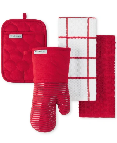 Kitchenaid Onion Quilt Kitchen Towel, Oven Mitt, Potholder 4-pack Set, In Passion Red