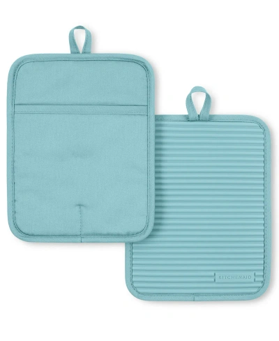 Kitchenaid Ribbed Silicone Pot Holder, 2pk, 7" X 9" In Mineral Water Aqua