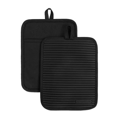 Kitchenaid Ribbed Soft Silcone 2-pc. Pot Holder Set In Black