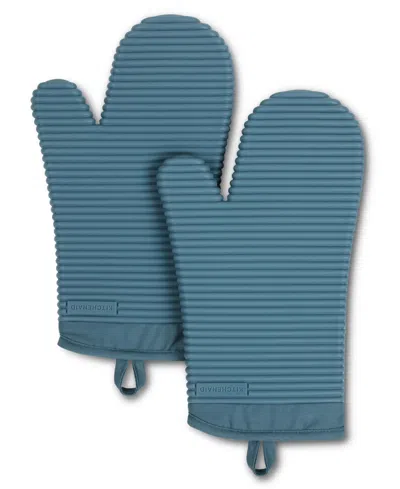 Kitchenaid Ribbed Soft Silicone 2-pc. Oven Mitt Set In Blue