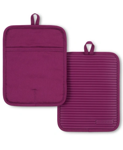 Kitchenaid Ribbed Soft Silicone Pot Holder 2-pack Set, 7" X 9" In Beet